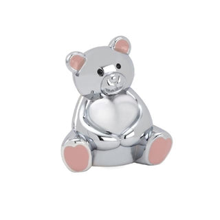 Piggy bank teddy bear with pink ears - chrome plated