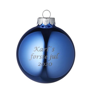 Blå blank glaskugle med navn