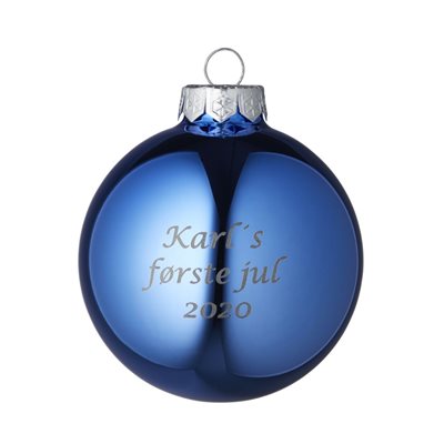 Blå blank glaskugle med navn